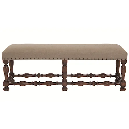 <b>Customizable</b> Bench with Turned Stretchers and Nailhead Trim